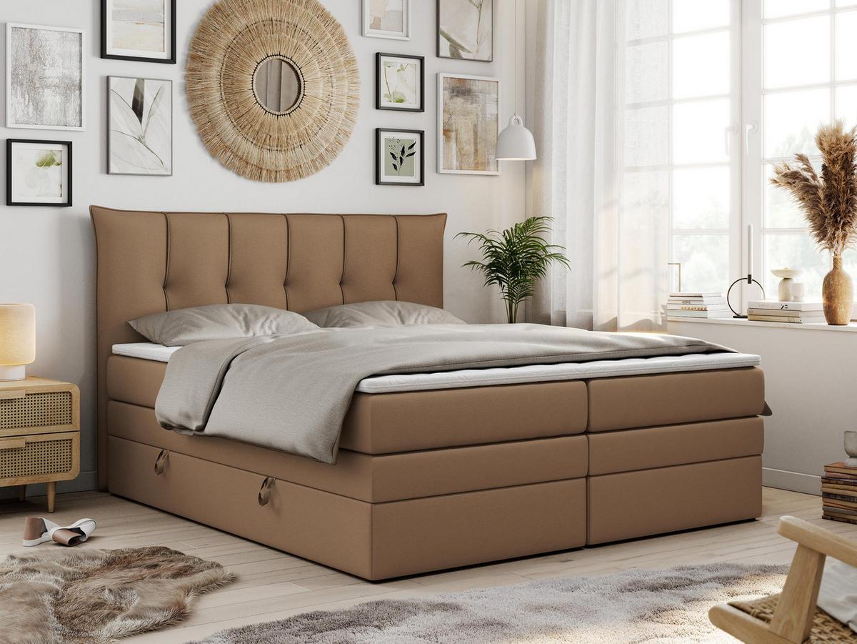 BOXSPRINGBETT PREMIUM 10 KING 200/200 Braun Kunstleder - H3 - Braun, Holz/Textil (200/200cm) - MKS