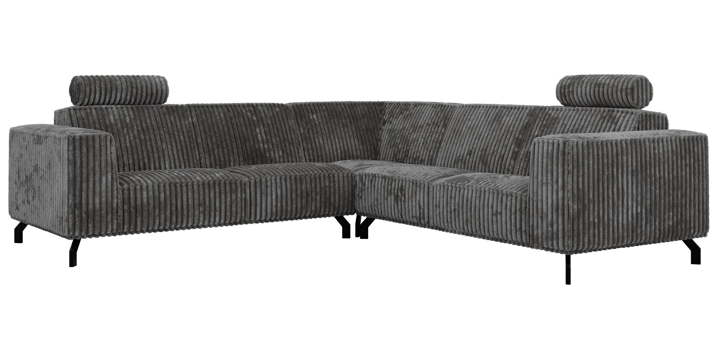 ECKSOFA VESANO L - Grau Cord - Schwarz/Grau, Textil/Metall (260/260cm) - MKS