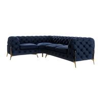ECKSOFA Chesterfield Lexi Marineblau Samt, Ottomane links - Goldfarben/Dunkelblau, Holz/Textil (264/204cm) - S-Style Möbel