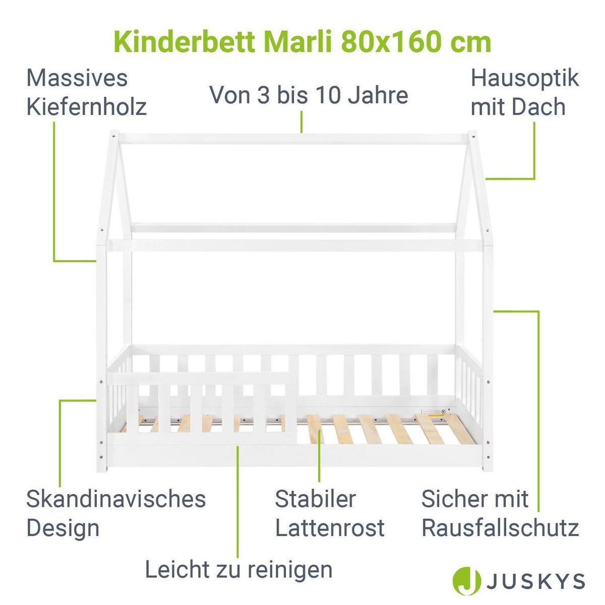 KINDERBETT Marli mit Matratze weiß 80x160 cm - Weiß, Holzwerkstoff (80/160cm) - Juskys