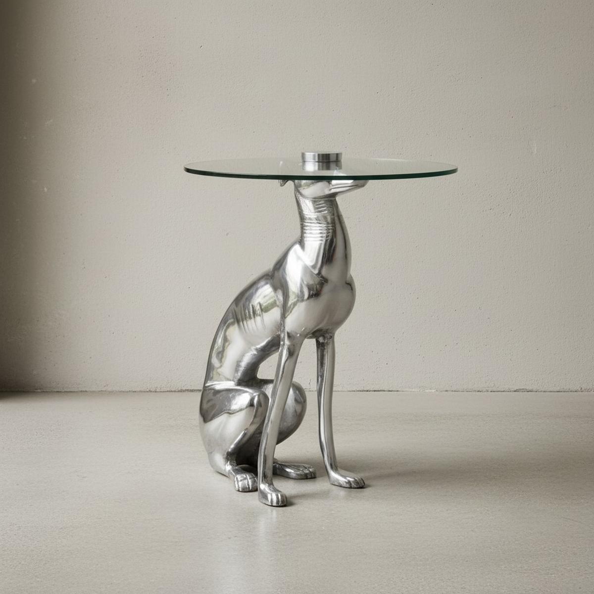 BEISTELLTISCH – Aluminium Silber Figur Hund - Silberfarben, Glas/Metall (40/40/50cm) - KADIMA DESIGN