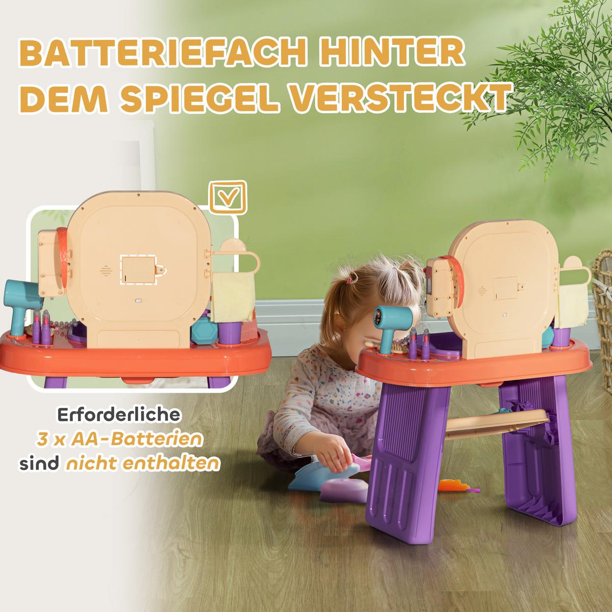 SCHMINKTISCH Kinder Frisiertisch mit Spiegel, LED Licht, Musik für 3-6 Jahre - Violett, Kunststoff (29/71/55cm) - AIYAPLAY
