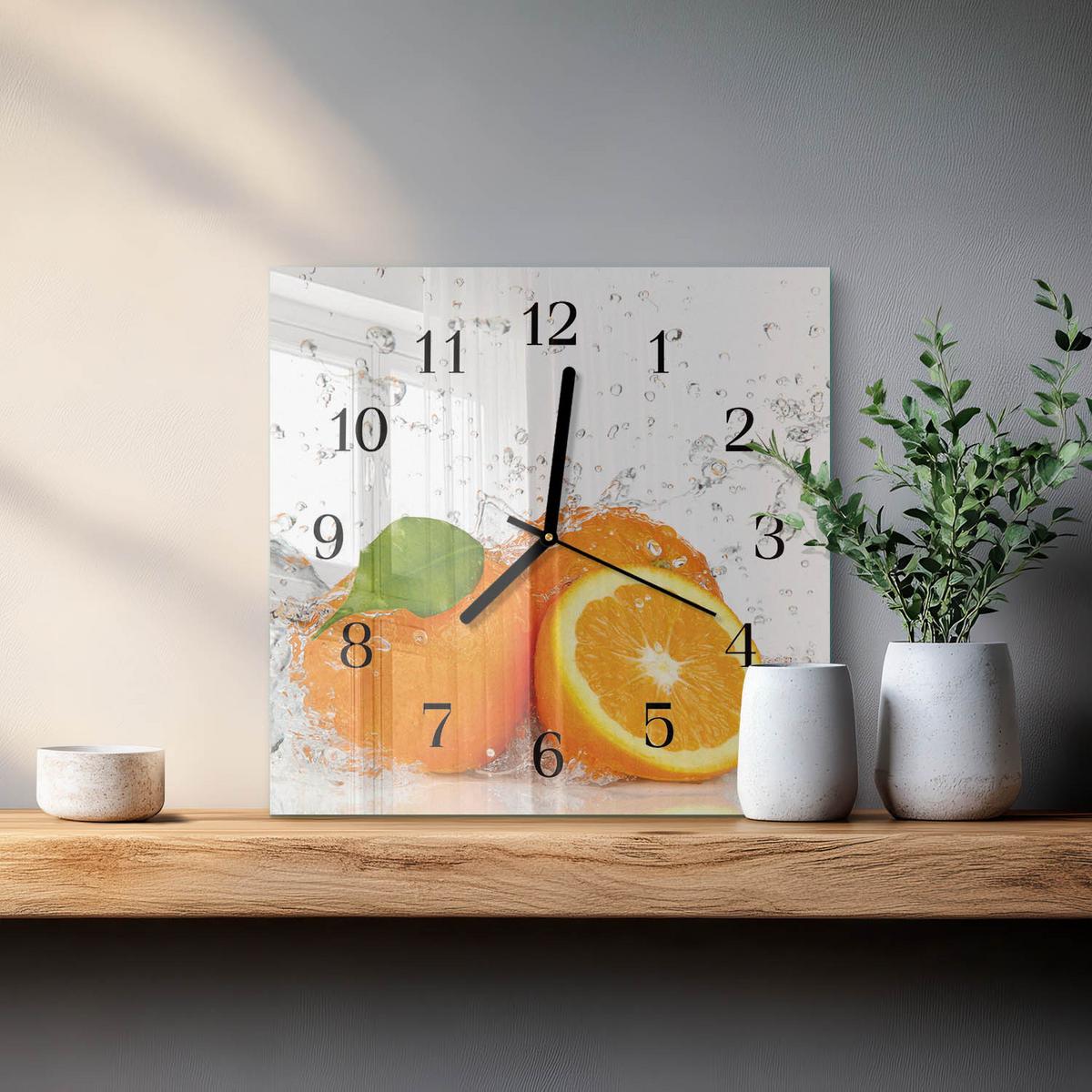 WANDUHR aus Glas 30x30 cm - Orangen - Orange, Glas (30/30/0.4cm) - TULUP