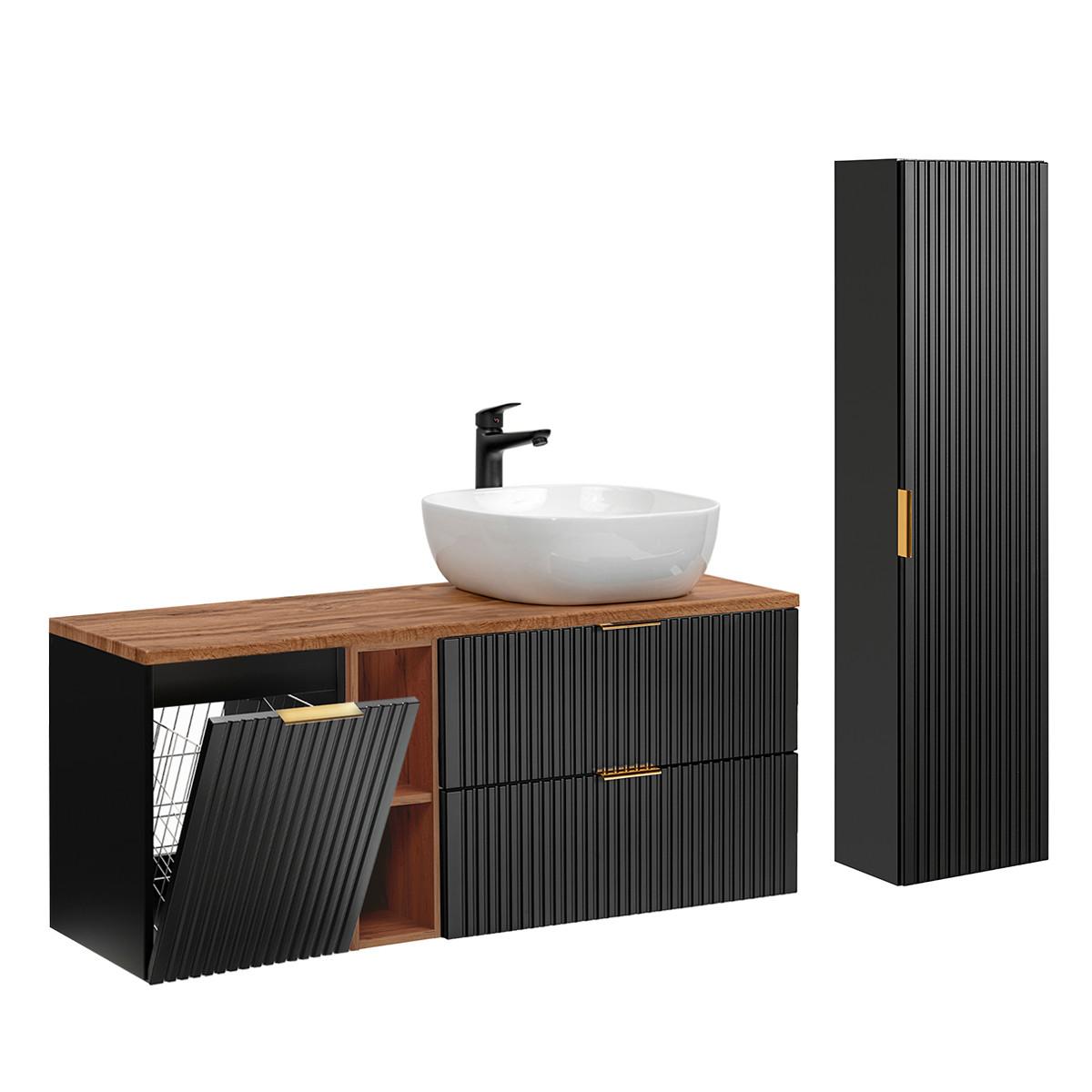 BADMÖBEL 140.8cm Adriel 2er-Set Schwarz und Holz - Schwarz, Holzwerkstoff (140.8/59/46cm) - Petits-meubles