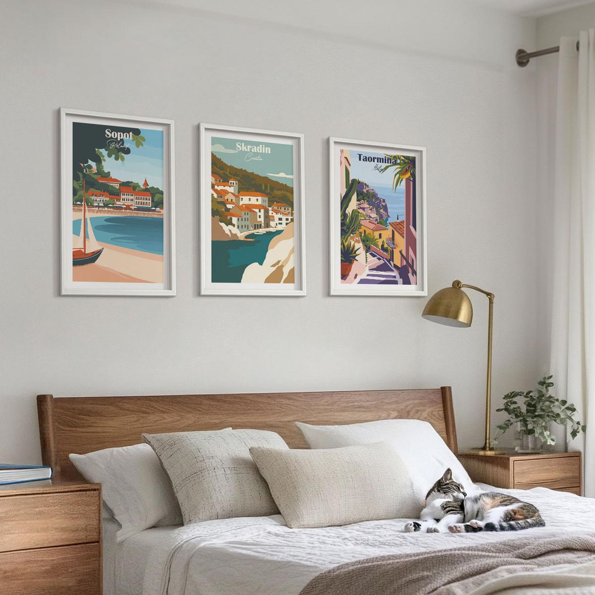 BILDER SET 3er Set - 40x60 cm Weißer Rahmen - Illustrationen von Küstenstädten - Weiß, Kunststoff (40/60cm) - TULUP