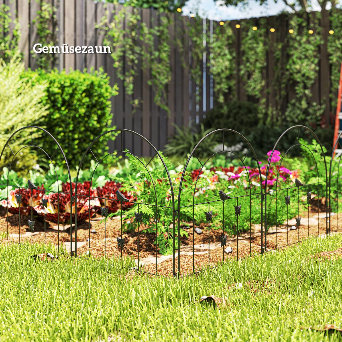GARTENZAUN 5er Set Stahl Schwarz - Schwarz, Metall (1/70cm) - Outsunny