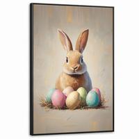 LEINWAND Bilder mit Rahmen - Osterhase - Pastell - Eier - 100x150 - Beige, Textil (100/150cm) - MuchoWow