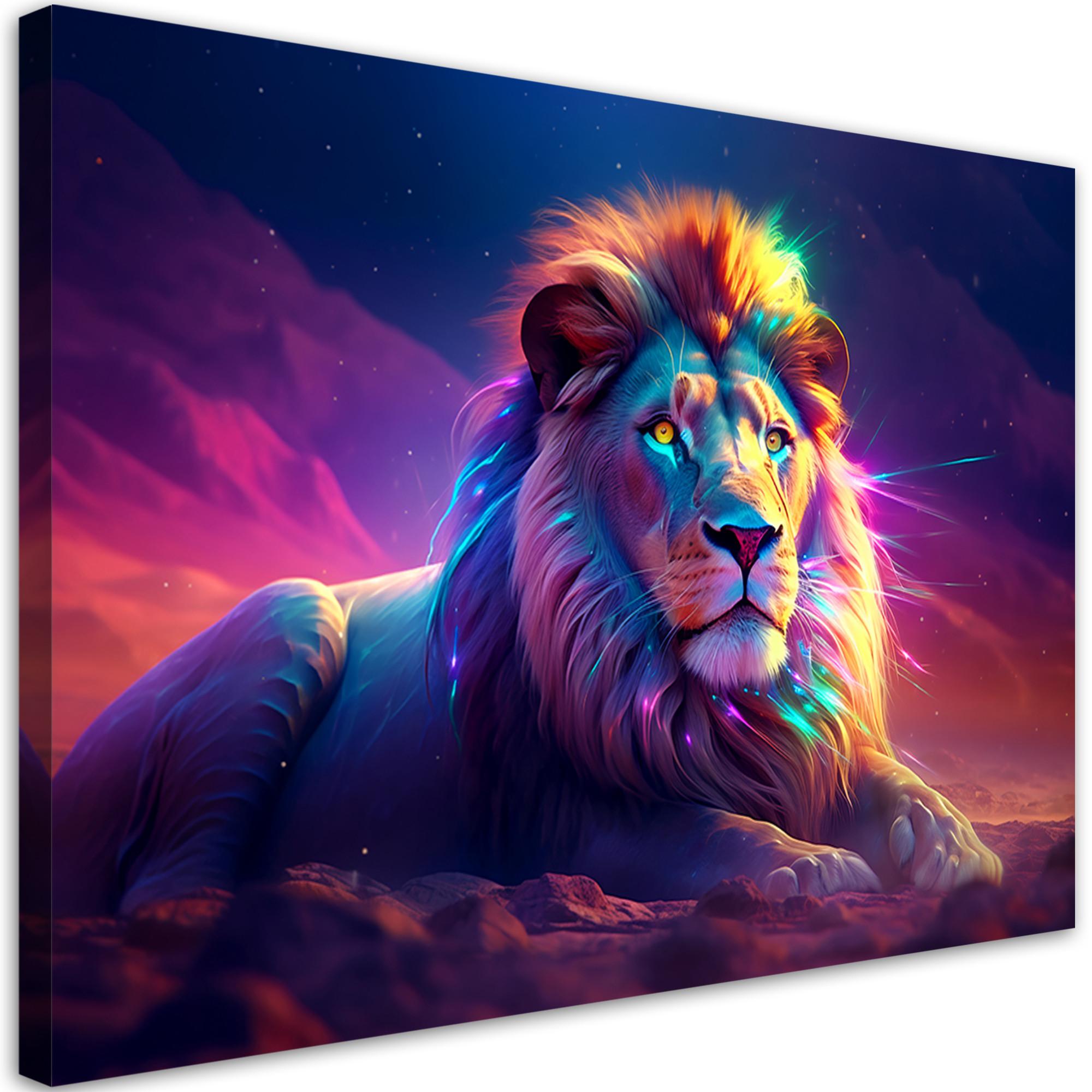 WANDBILD neon löwe afrika - Multicolor, Textil (60/40cm) - Feeby