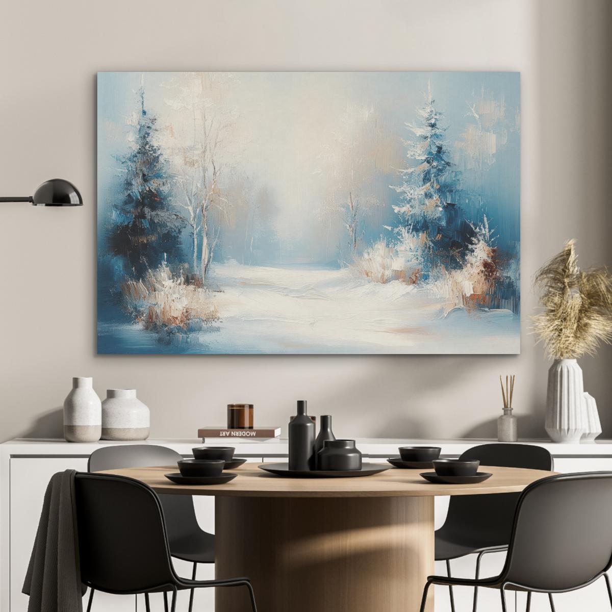 AKUSTIKBILD Wald - Winter - Natur - Abstrakt - Schnee Akustikpaneele 90x60 cm - Weiß, Kunststoff (90/60/0.9cm) - MuchoWow