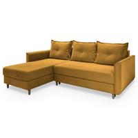 ECKSOFA PISAN R-S Gelb Plüsch-Stoff mit Schlaffunktion - Gelb/Braun, Holz/Textil (220/140cm) - MASSENO