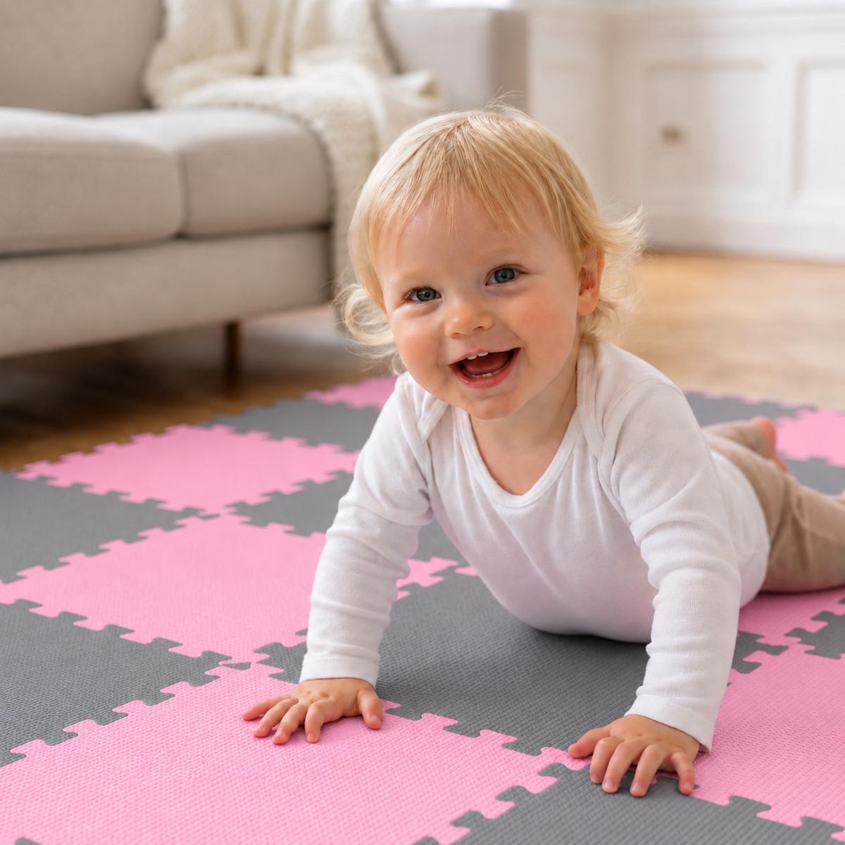 SPIELMATTE ab Null - 180/90/1 cm Puzzlematte Pink - Multicolor, Kunststoff (30/30cm) - Littletom
