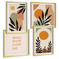 BILDER SET 4er Set - 50x50 cm & 40x60 cm Goldrahmen - Abstrakte Pflanzenmotive - Goldfarben, Kunststoff (50/50cm) - TULUP