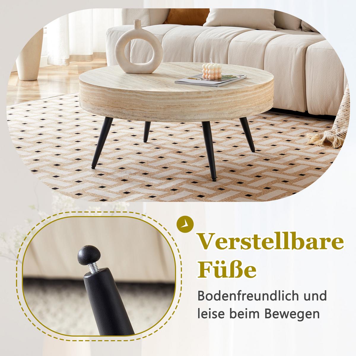 COUCHTISCH runder kaffeetisch travertin-optik - Naturfarben, Holzwerkstoff (70/70/35.5cm) - Urban Meuble