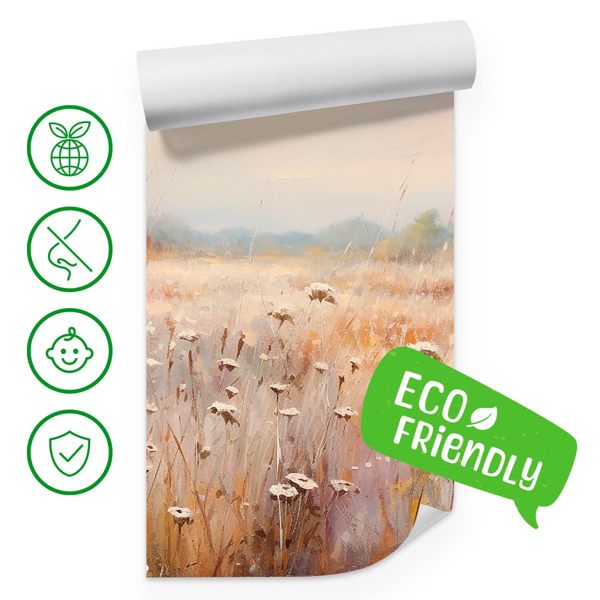 FOTOTAPETE für Esszimmer Wiese Pflanzen Retro Stil 300x210 - Gelb/Beige, Papier (300/210cm) - Muralo