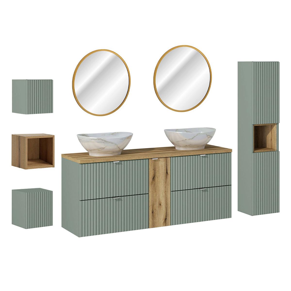 BADMÖBEL 140.4cm Jade 2er-Set Grün und Holz - Grün, Holzwerkstoff (140.4/59/40cm) - Petits-meubles