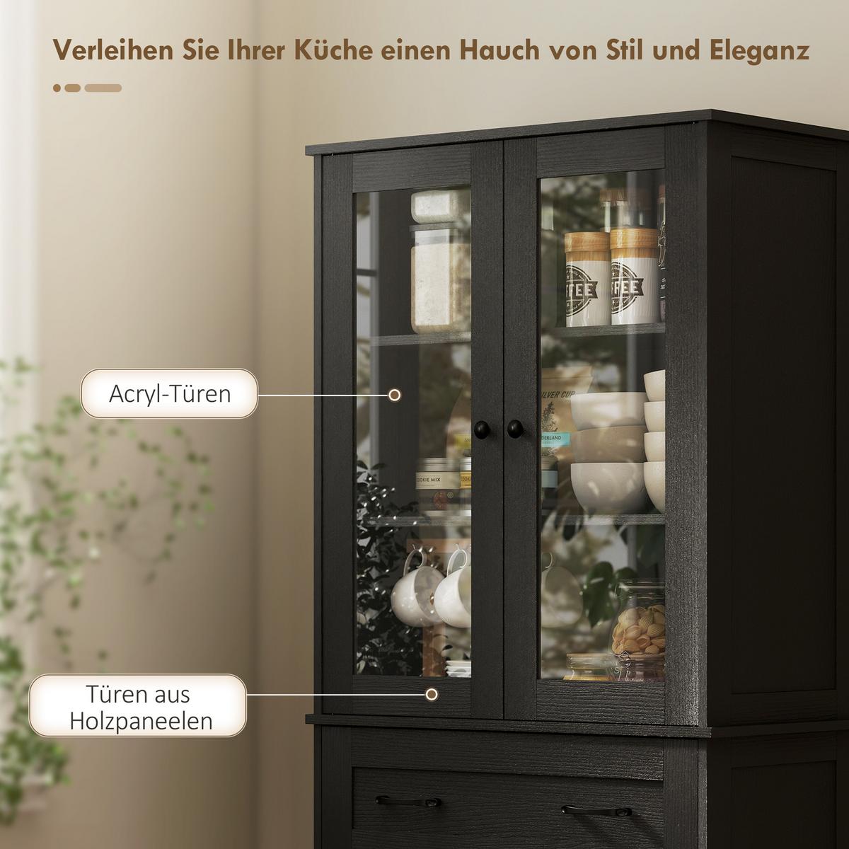 KÜCHENSCHRANK MDF Spanplatte Schwarz - Schwarz, Holzwerkstoff/Metall (40/182.5/76cm) - HOMCOM