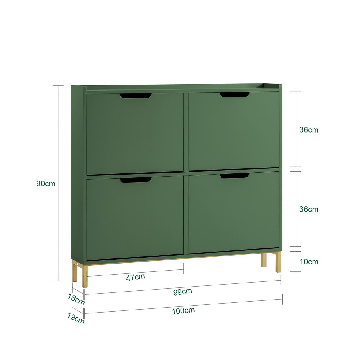 SCHUHSCHRANK mit 4 Klappen, Dunkelgrün 100x91x19cm - Dunkelgrün, Holzwerkstoff/Metall (100/91/19cm) - SoBuy