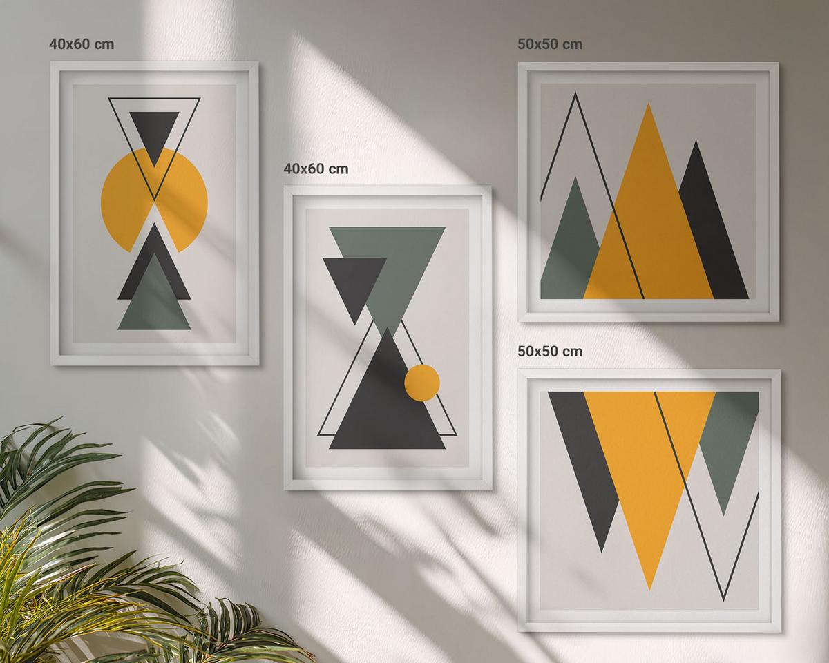 BILDER SET 4er Set - 50x50 cm & 40x60 cm Weißer Rahmen - Abstrakte geometrische Formen - Weiß, Kunststoff (50/50cm) - TULUP