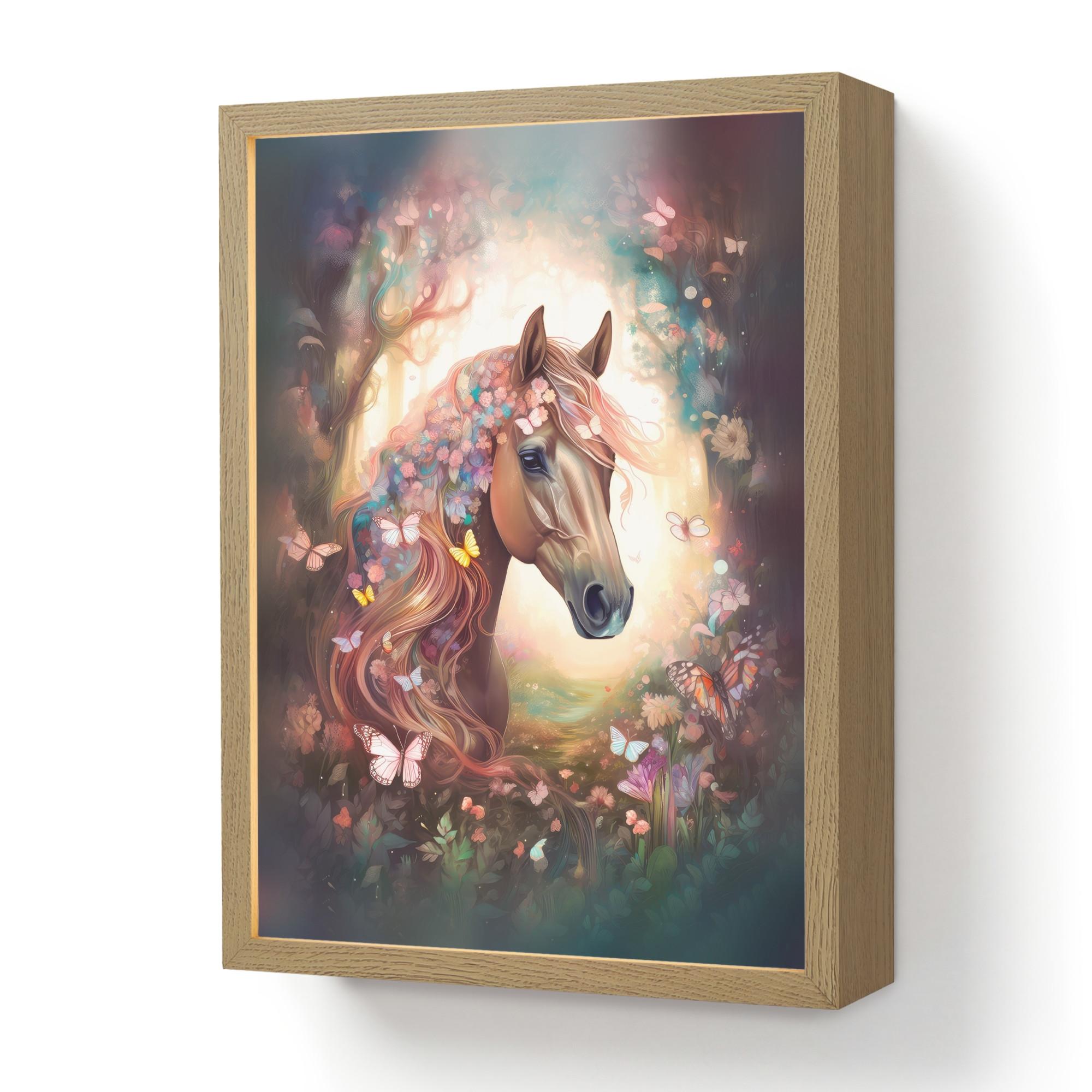 NACHTTISCHLAMPE MIT AKKU Pferd - Natur - Blumen - Schmetterlinge - Wald 30x40 cm - Dunkelbraun, Holzwerkstoff (8/30/40cm) - OnlyWow