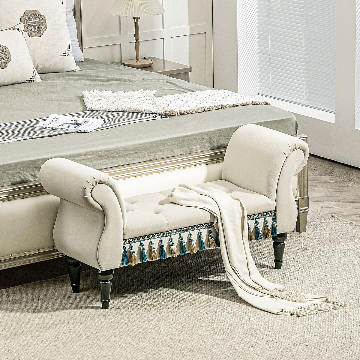 LUXUS Polsterbank, Schaumstoff, Beige, 117 x 40 x 58 cm - Beige, Kunststoff (40/58/117cm) - HOMCOM