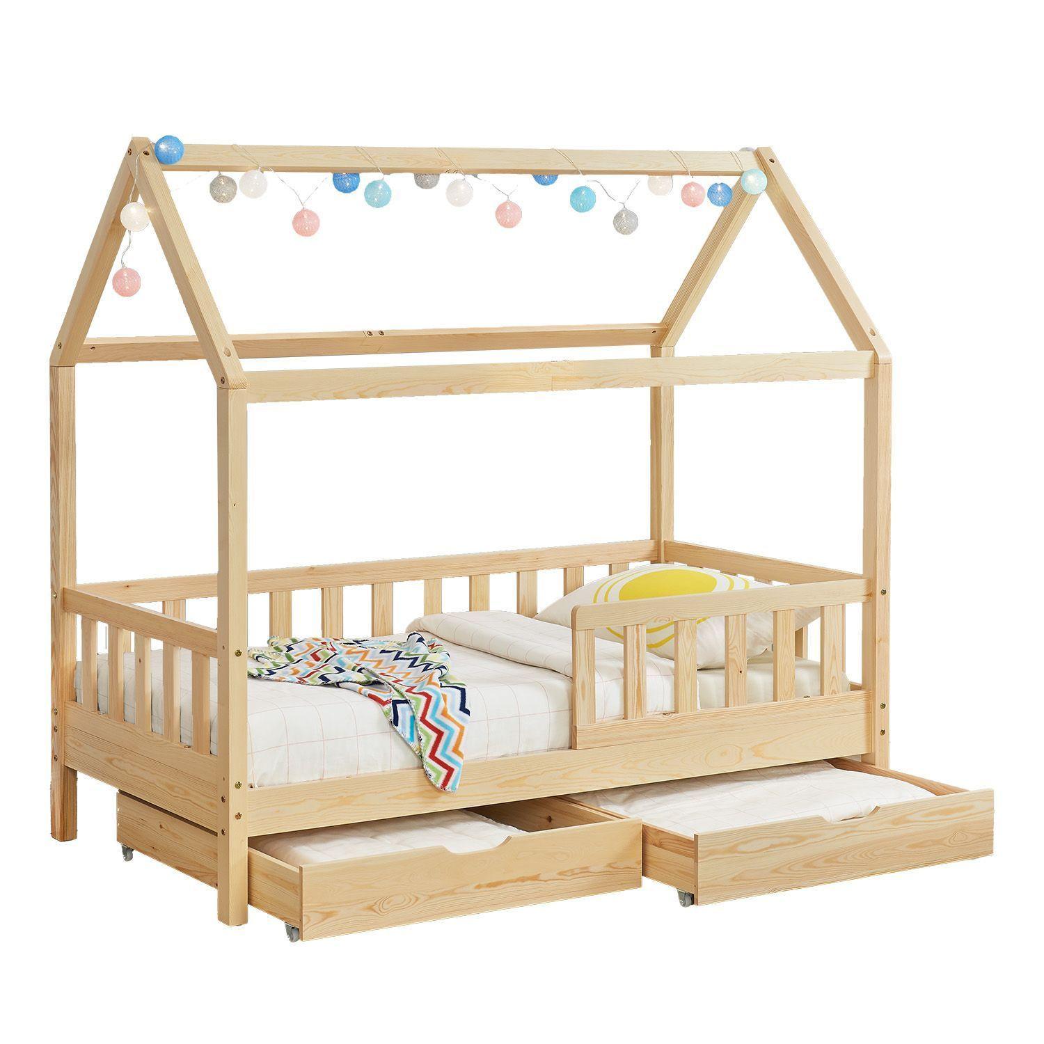 KINDERBETT Marli mit Matratze und Bettkasten natur 90x200 cm - Naturfarben, Holz (90/200cm) - Juskys