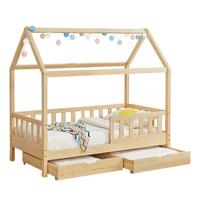 KINDERBETT Marli mit Matratze und Bettkasten natur 90x200 cm - Naturfarben, Holz (90/200cm) - Juskys