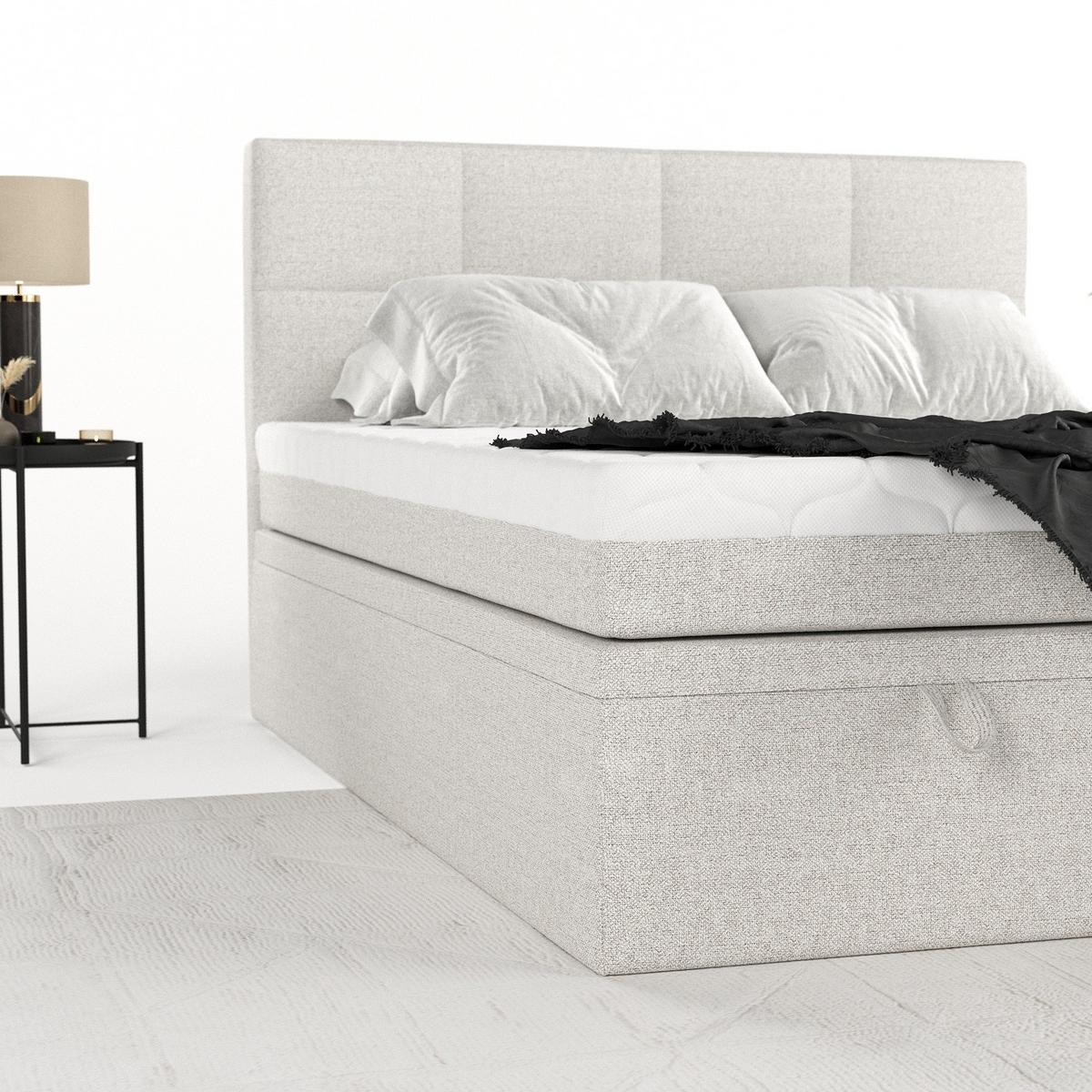 BOXBETT Tessa 160/200 cm Hellbeige im Riva Stoff - Sandfarben/Schwarz, Holz/Holzwerkstoff (160/200cm) - AltaBeds