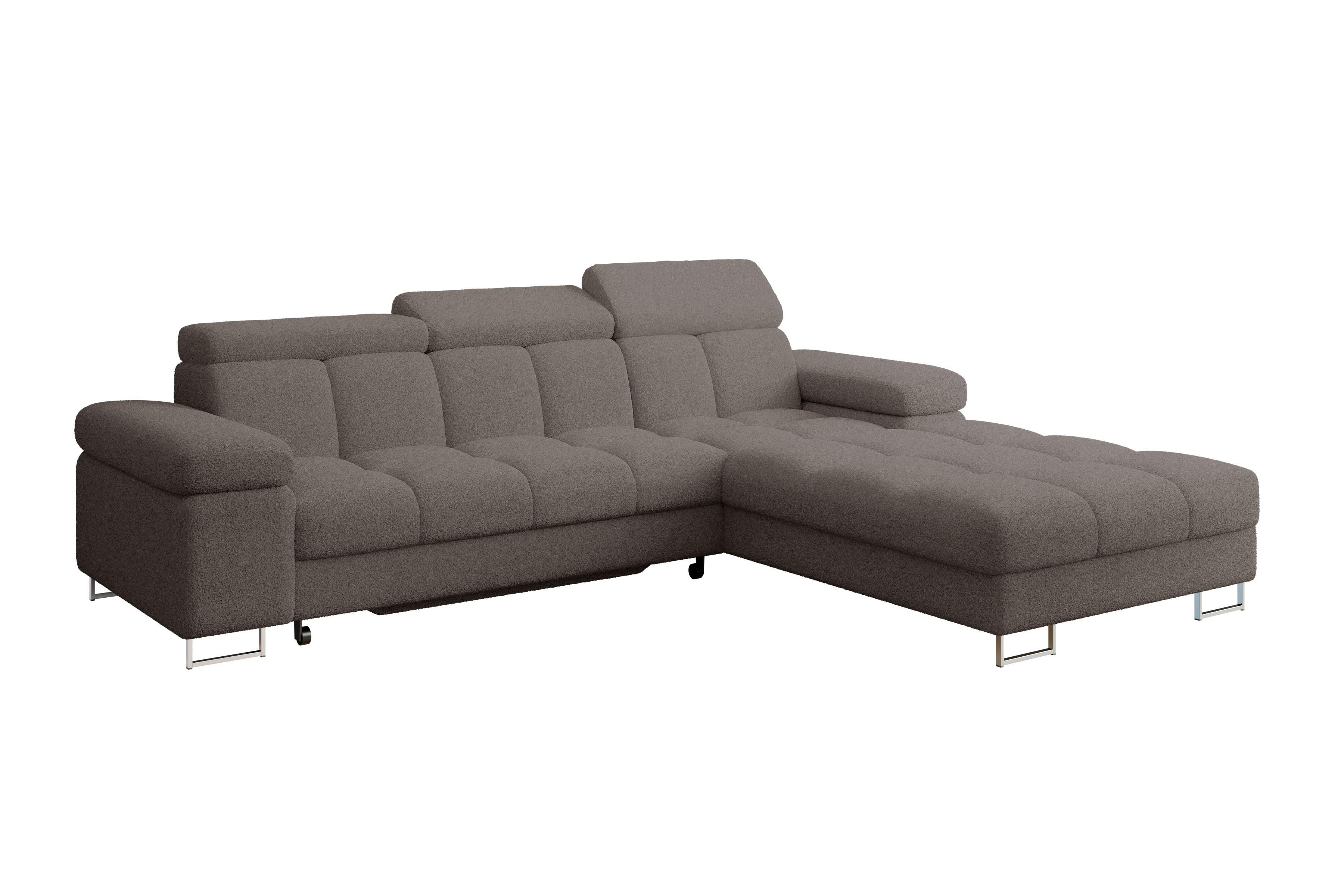 ECKSOFA mit Schlaffunktion Ottomane Rechts COMA L 271x203x79 Braun Bouclé - Dunkelbraun, Holzwerkstoff/Textil (203/271cm) - ALTDECOR