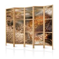 PARAVENT Japanischer 5-tlg 225x172 cm Pusteblumen Glamour - Braun, Holz/Textil (225/172/3cm) - Muralo
