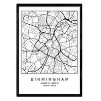 POSTER Birmingham Stadtkarte – Nordisch A3 Rahmenlos - Klar, Papier (29.7/5/42cm) - Nacnic