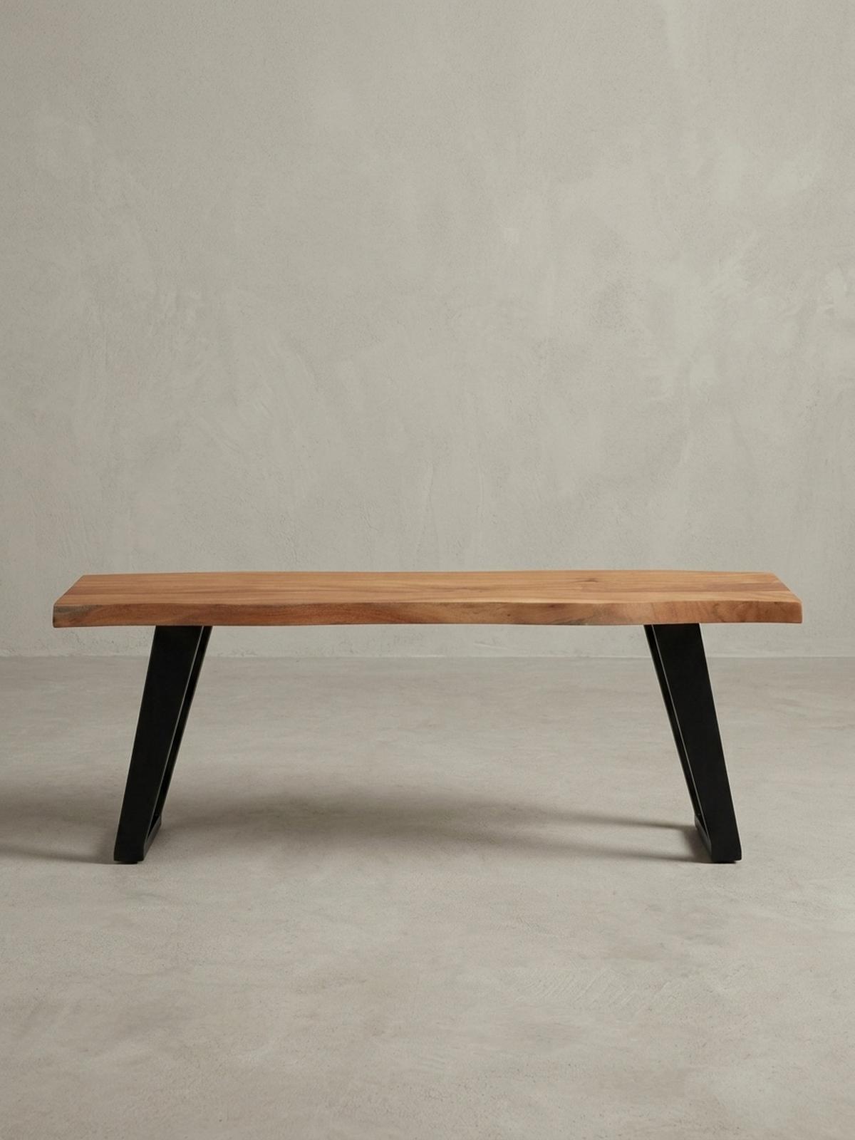 SITZBANK – Akazie Massivholz/Metall, 120x40x45,5 cm, mit Baumkante, U-Beine - Schwarz/Braun, Holz/Metall (120/46/40cm) - KADIMA DESIGN