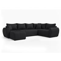 WOHNLANDSCHAFT Malatya U Form MAX Schwarz 311/145/80 cm mit Schlaffunktion - Schwarz, Kunststoff/Textil (208/80/303cm) - AX Living