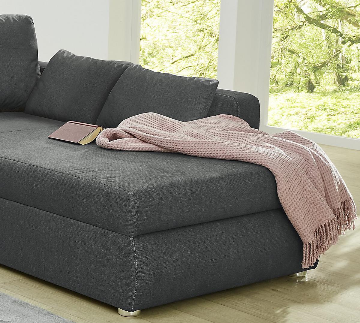 ECKSOFA mit Schlaffunktion und Bettkasten, seitenverkehrt montierbar B272/T200/H88 cm, Liegefläche 128x224 cm, Mikrofaser Dunkelgrau / 15228 - Chromfarben/Dunkelgrau, Kunststoff/Textil (272/200cm) - luma-home