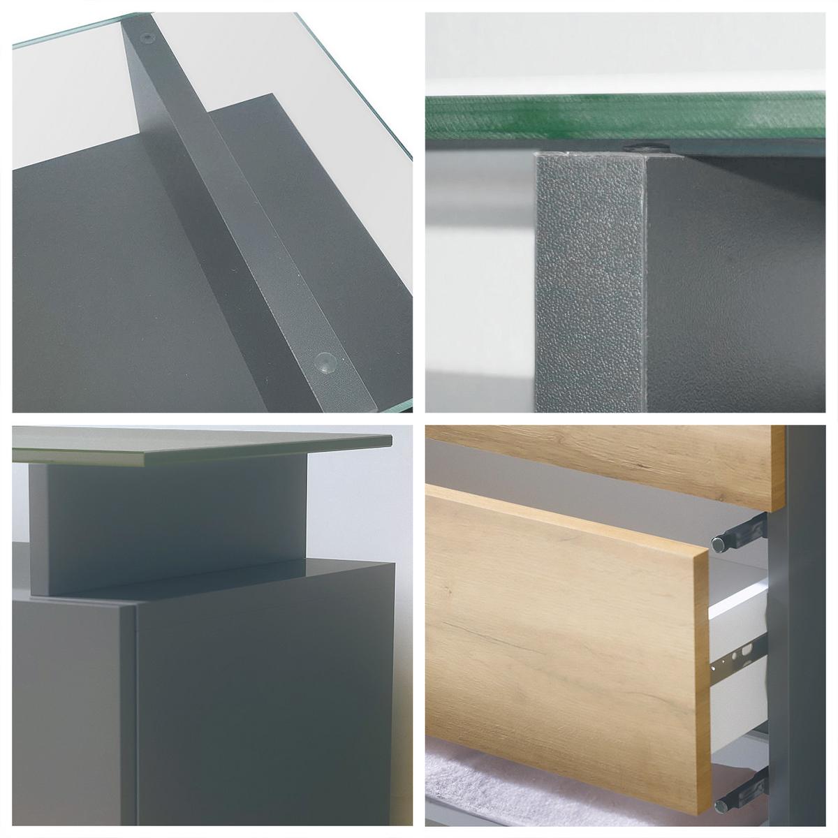 KOMMODE Pavos Anthrazit matt / Eiche Evoke - Eichefarben/Anthrazit, Holzwerkstoff (76/80/33cm) - Vladon