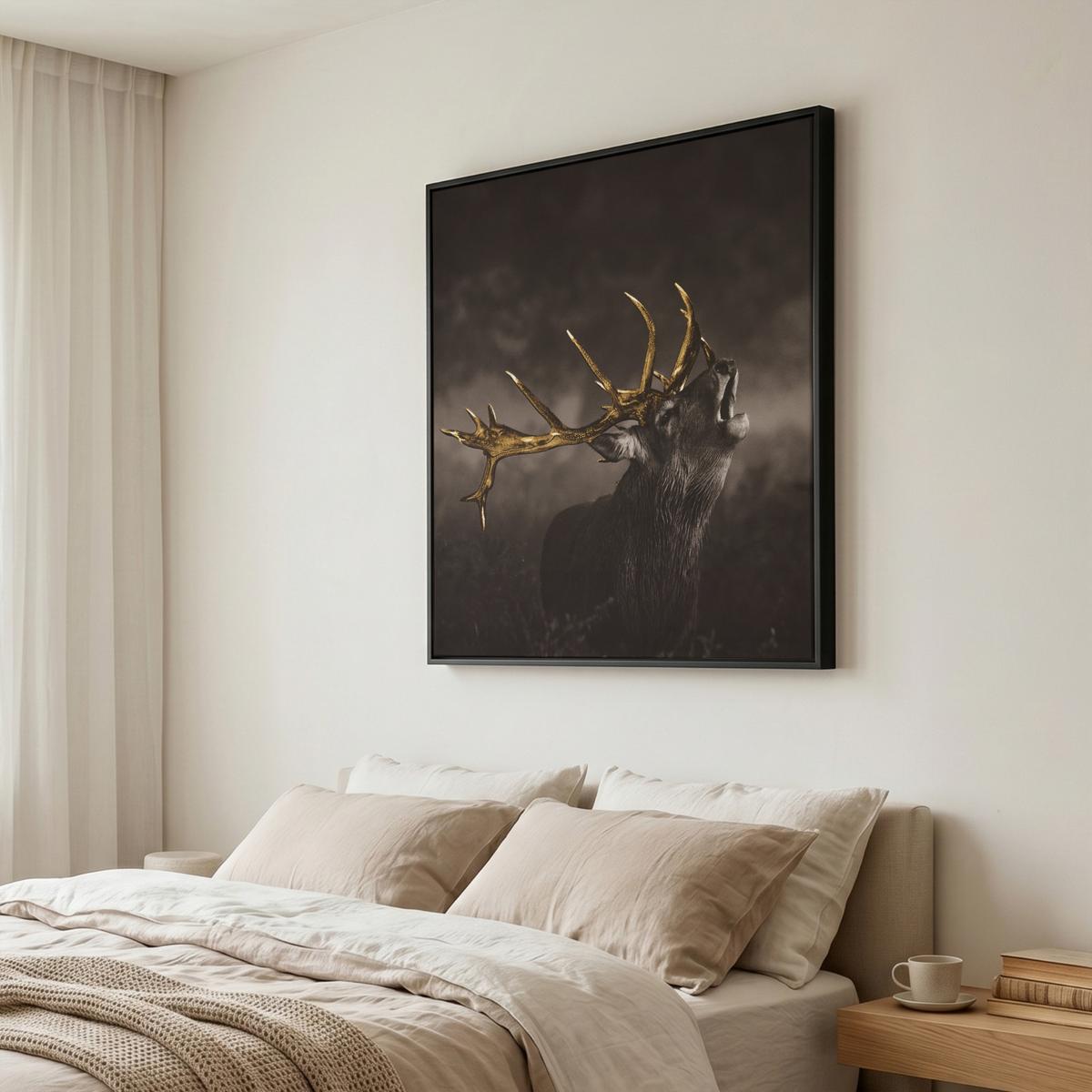 LEINWAND Bilder mit Rahmen - Rotwild - Schwarz - Gold - 90x90 - Braun, Textil (90/90cm) - MuchoWow