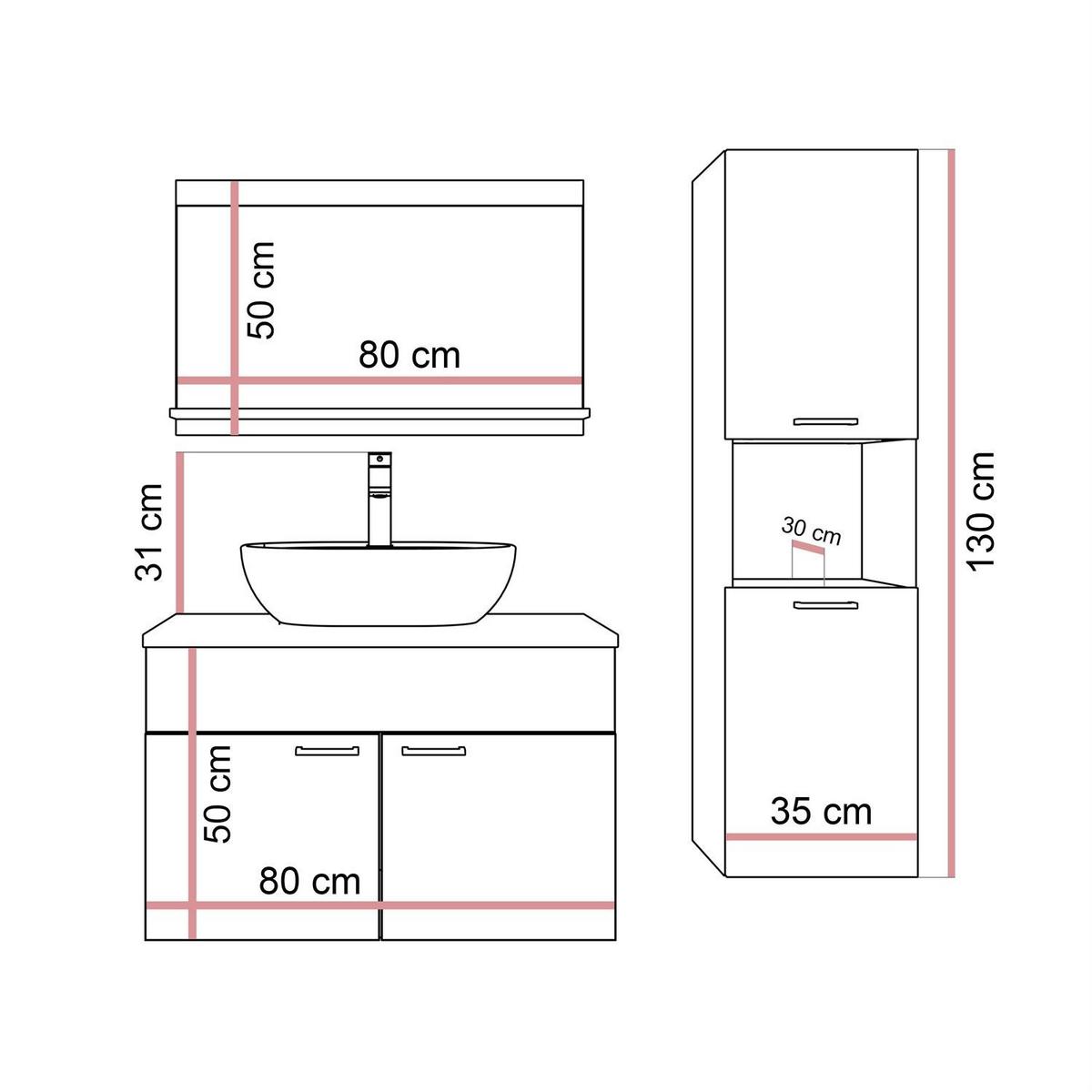 BADMÖBEL-SET LUMIRE Kaschmir Matt mit Spiegel - Beige, Holzwerkstoff (80/52/46cm) - Lookway
