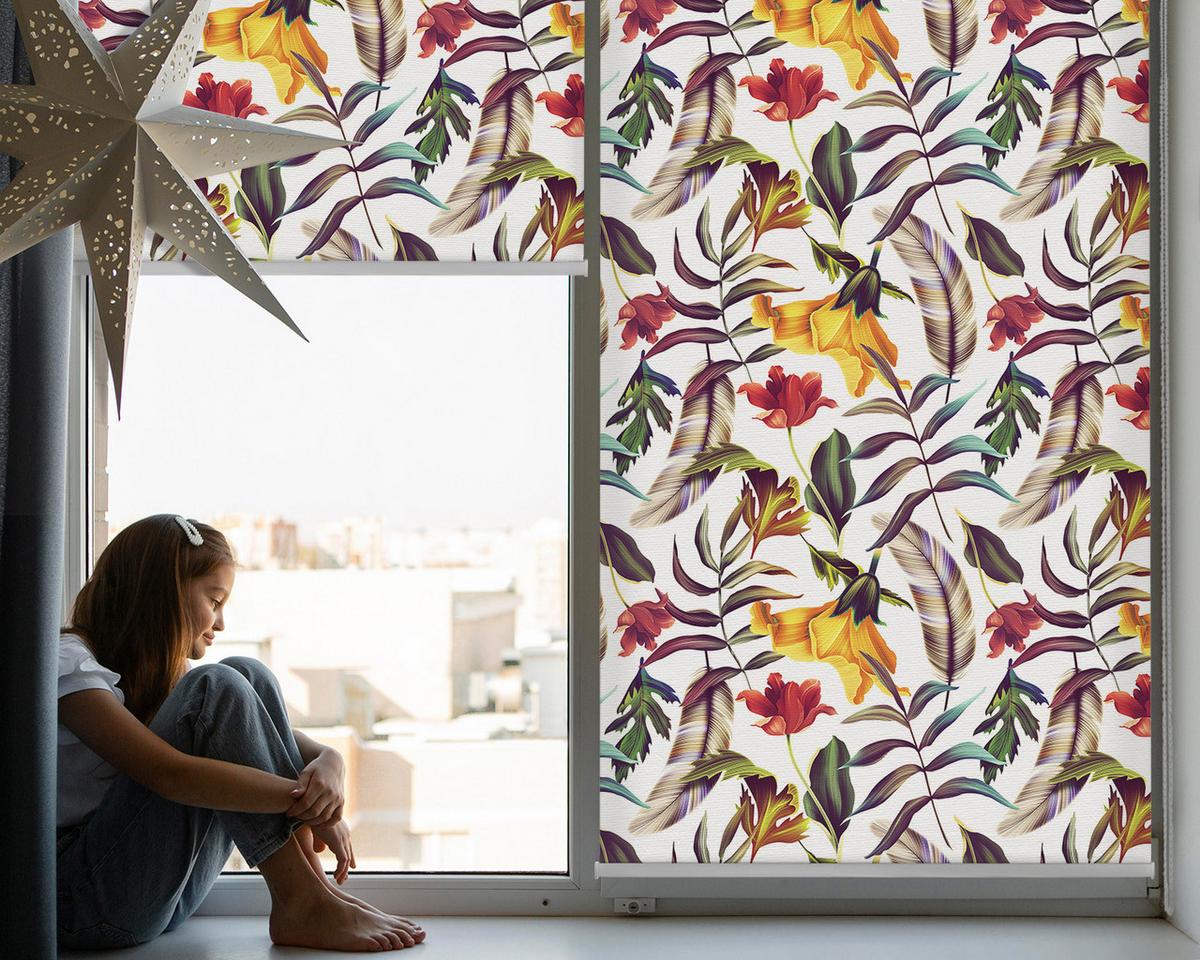 INNENROLLO - Fensterrollo - Rollo - 150x180 cm - Bunte Blumen - Grün, Kunststoff (150/180/0.5cm) - TULUP