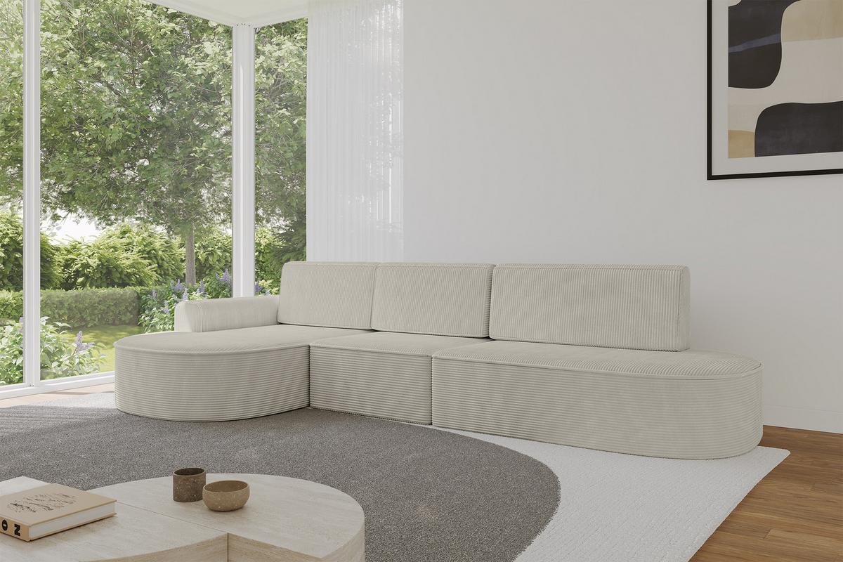 ECKSOFA mit Schlaffunktion Ottomane Links MARI L2-S 368X167X85 Creme Cord - Creme/Schwarz, Holzwerkstoff/Kunststoff (368/167cm) - ALTDECOR