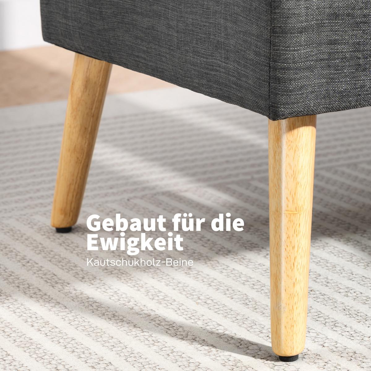 SOFA 2 Sitzer Couch mit Leinenoptik, Getuftete Rückenlehne, Dunkelgrau - Dunkelgrau/Naturfarben, Holz/Textil (68/90/118cm) - HOMCOM