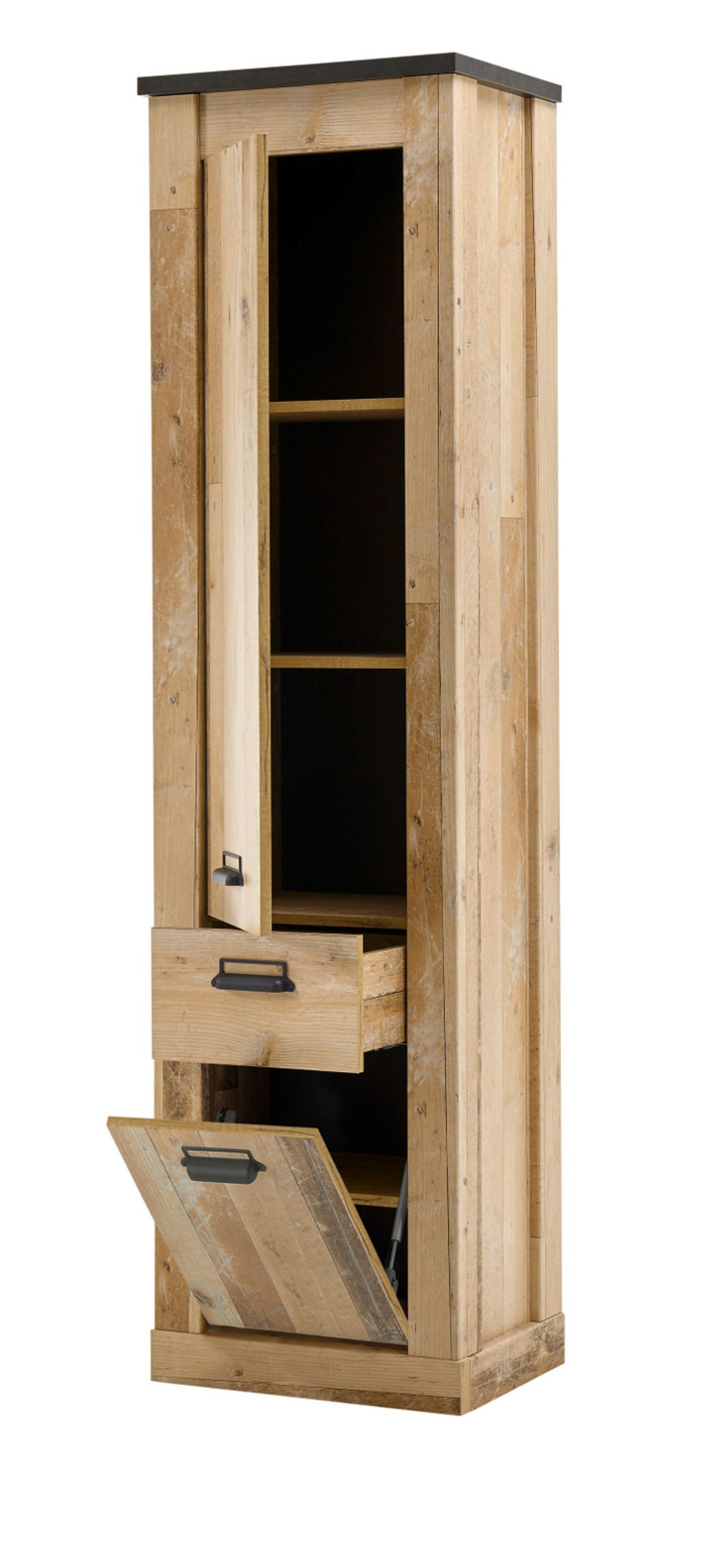 GARDEROBE Set 4-tlg. Used Wood Vintage 164 x 200 cm, mit Schiebetür und Soft-Close - Anthrazit/Schwarz, Holzwerkstoff/Metall (164/201/43cm) - Furn.Design