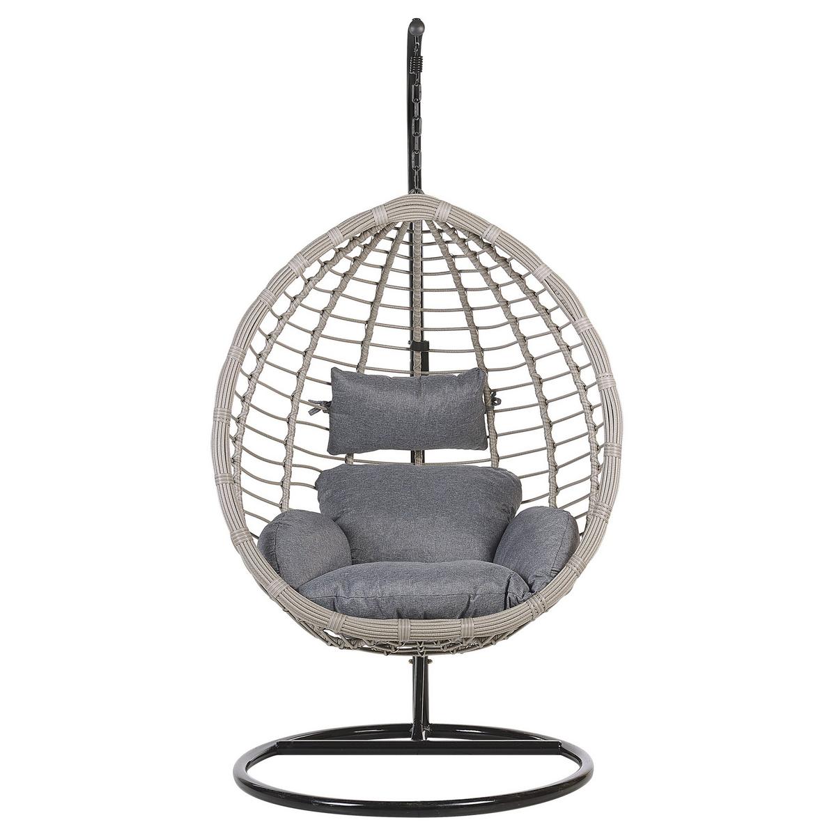 HÄNGESESSEL mit Gestell PE Rattan grau 97 cm Tollo - Grau, Kunststoff (106/199/97cm) - Beliani