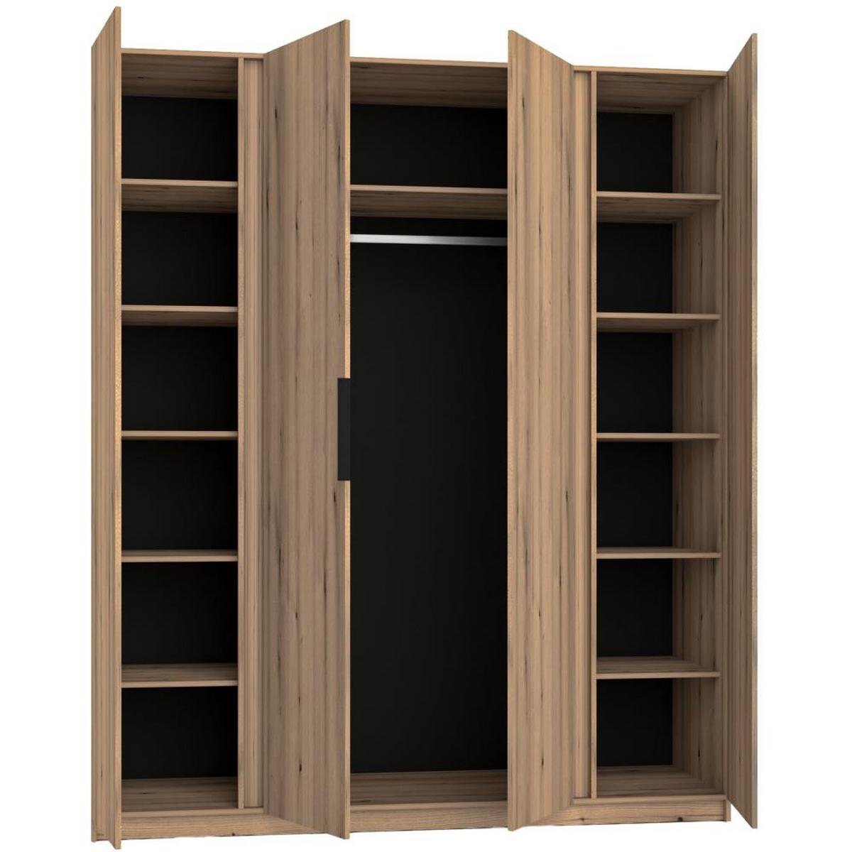 DREHTÜRENSCHRANK Kaya 200/62/239 4-Türig mit Lamellen - Eichefarben/Schwarz, Holzwerkstoff (200/239/62cm) - Beautysofa