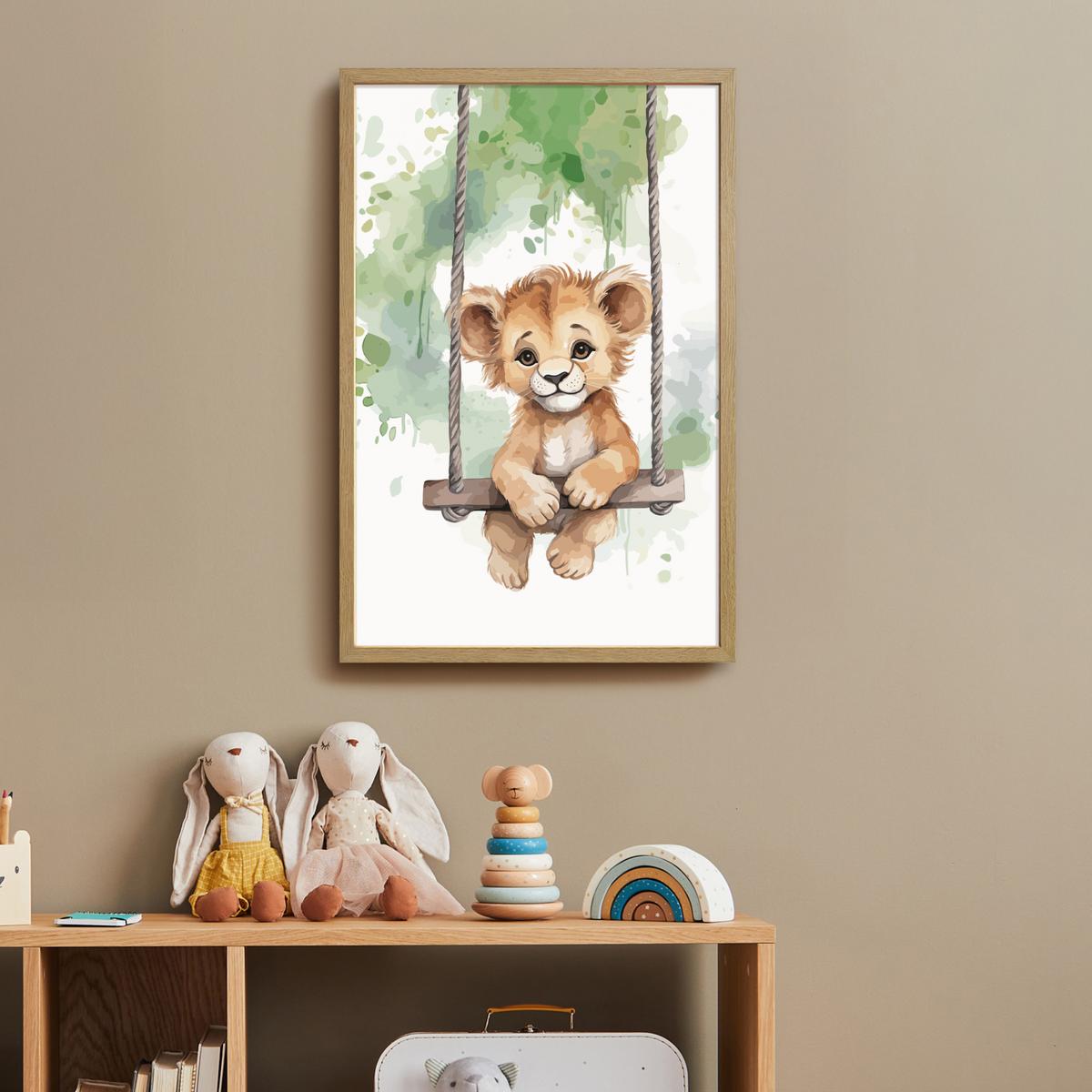 WANDLEUCHTE MIT AKKU Löwe - Tier - Kinder - Dschungel 40x60 cm - Weiß, Holzwerkstoff (40/60/8cm) - OnlyWow