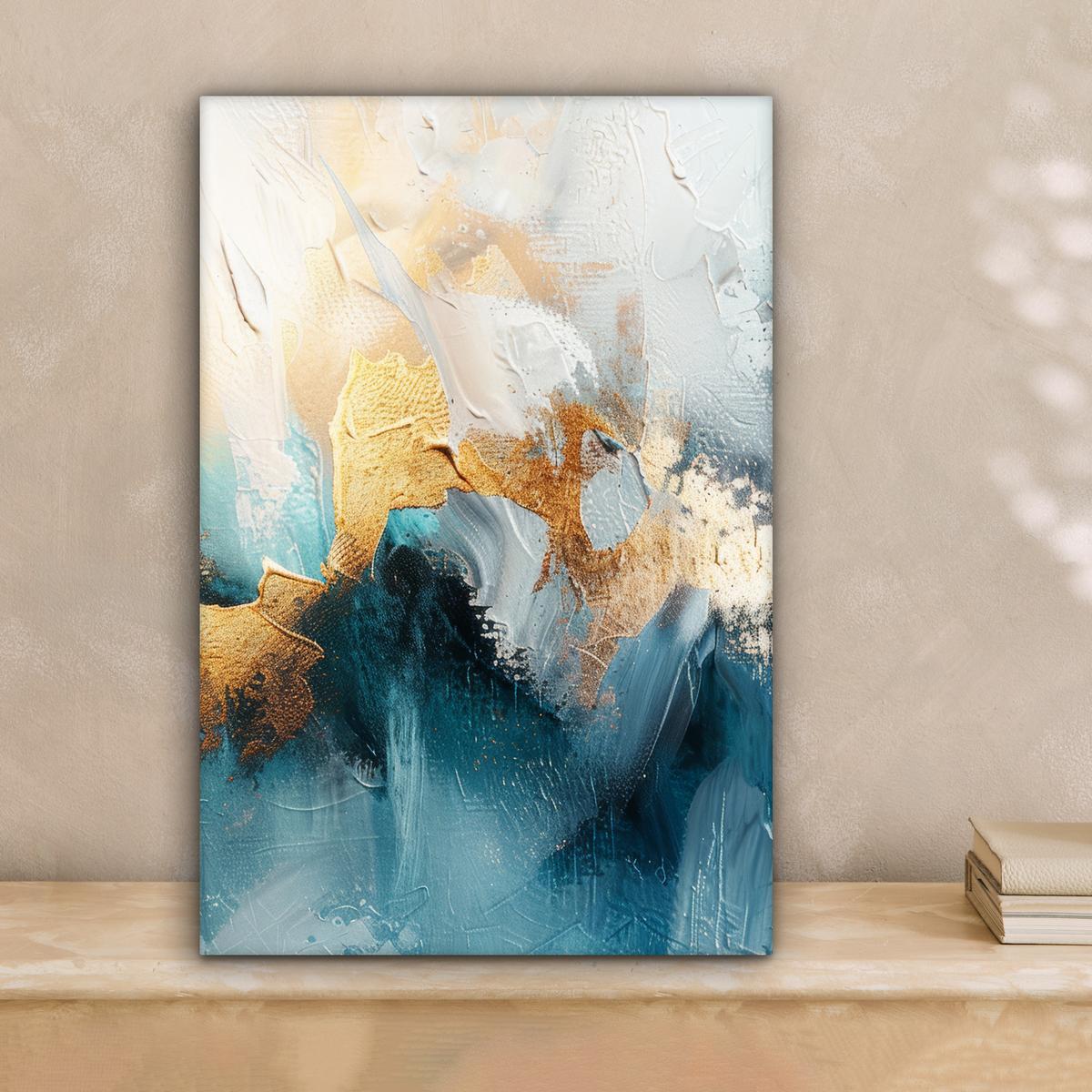 LEINWANDBILD Abstrakt - Kunst - Gold - Blau Deko Wohnzimmer 20x30 cm - Petrol, Textil (20/30cm) - MuchoWow