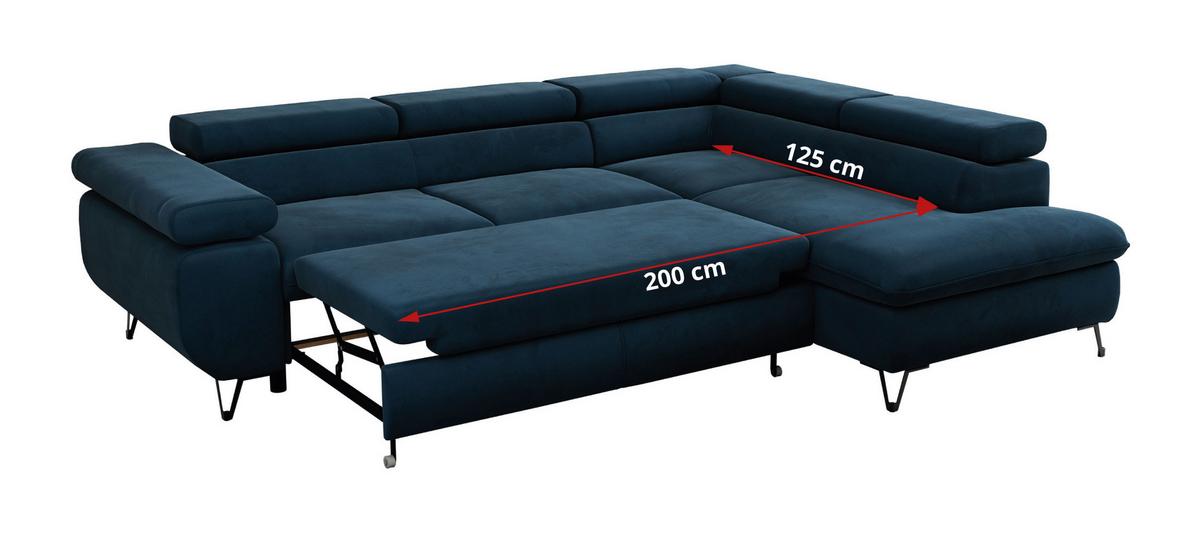 ECKSOFA PETER L Dunkelblau Velvet - Links Seite - Schwarz/Dunkelblau, Textil/Metall (208/273cm) - MKS