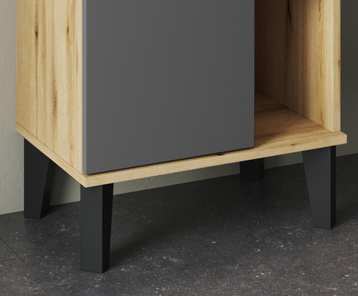 BAD-MIDISCHRANK grau, Evoke Eiche, Badmöbel Kommode, 51 x 128 cm - Eichefarben/Schwarz, Holzwerkstoff/Metall (51/128/33cm) - Furn.Design