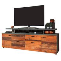 TV-LOWBOARD Old Used Wood Design mit grau Shabby 180 x 66 cm, TV Unterteil in Komforthöhe - Schwarz/Braun, Holzwerkstoff/Kunststoff (180/66/47cm) - Top.Furn