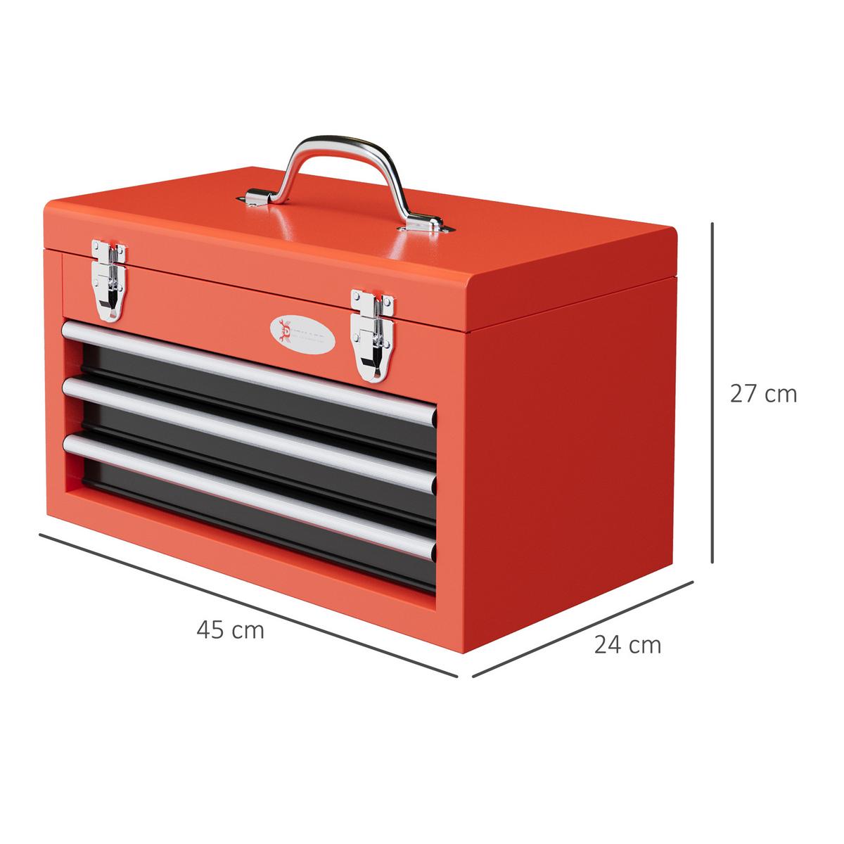 WERKZEUGKISTE leer, 45 x 24 x 27 cm Werkzeugkasten mit 3 Schubladen, Rot - Rot, Metall (24/27/45cm) - DURHAND