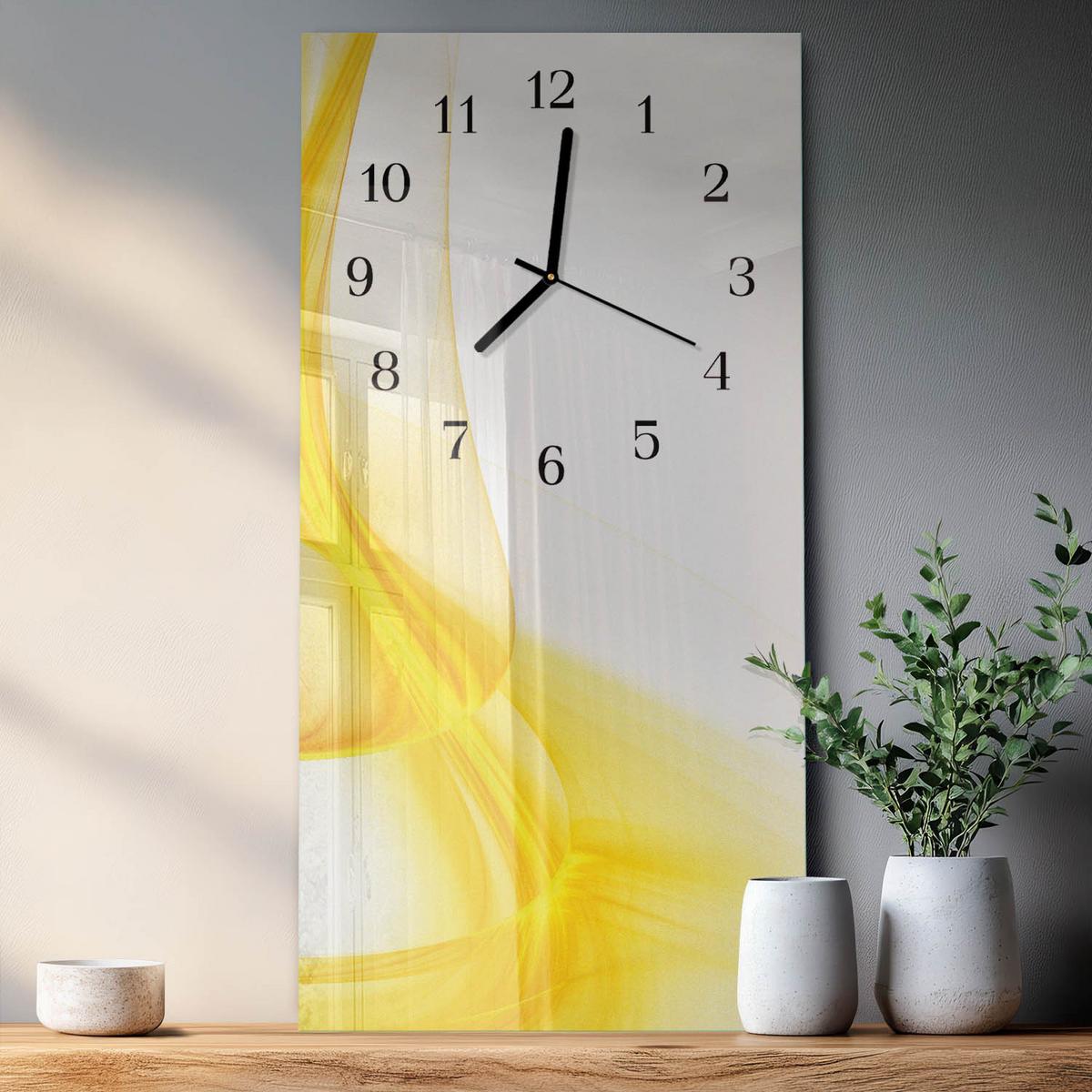 WANDUHR aus Glas 30x60 cm - Abstraktion - Gelb, Glas (30/60/0.4cm) - TULUP
