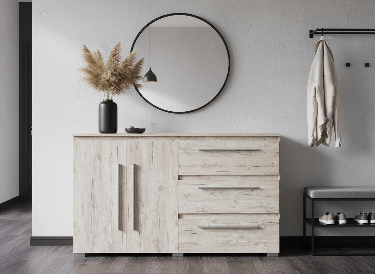 SIDEBOARD Bali Kommode Eiche Sand - Eichefarben/Silberfarben, Holzwerkstoff/Kunststoff (169/92/50cm) - arthur berndt